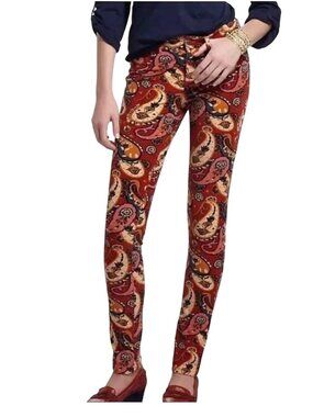 ANTHROPOLOGIE Pilcro Letterpress Pants Serif Paisley Corduroy Skinny 27